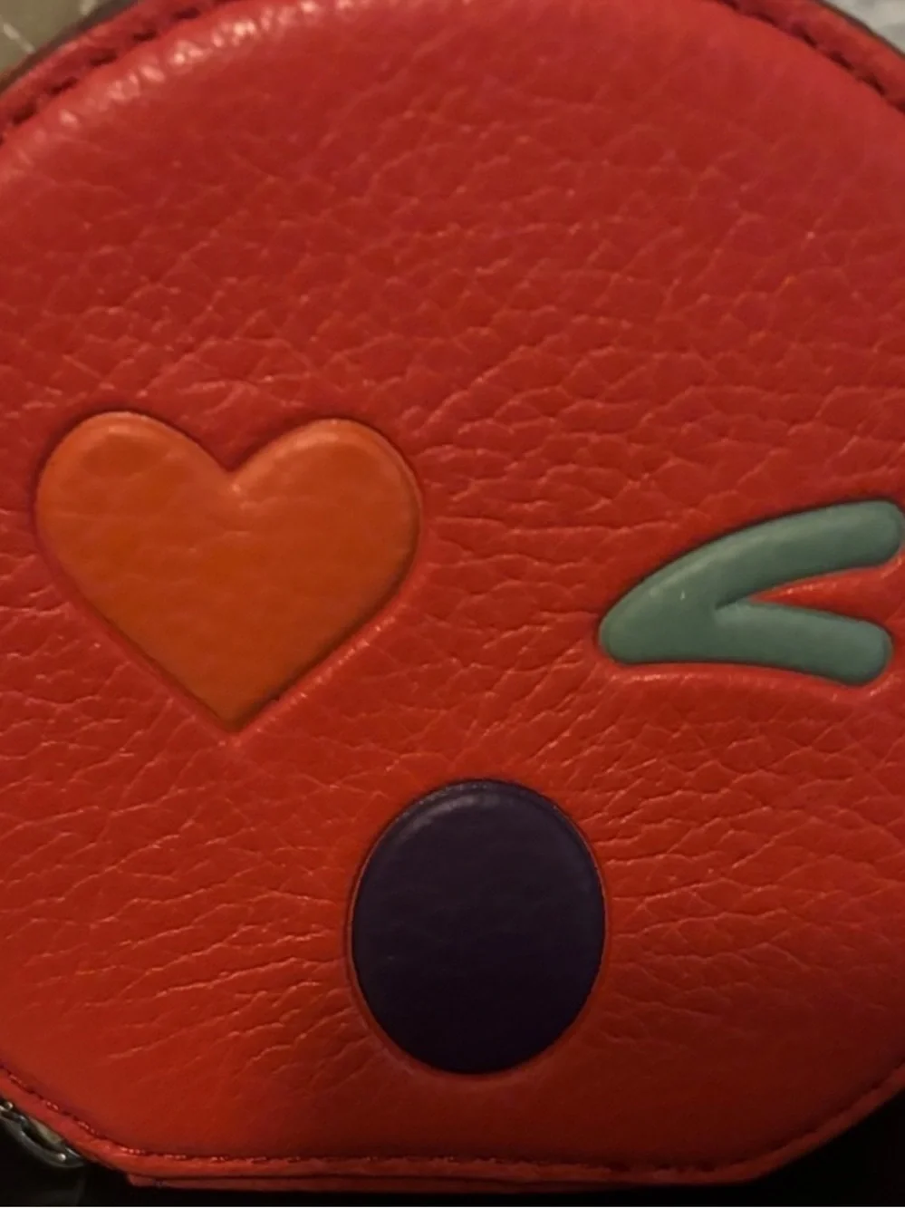Coach Red Leather Coin Pouch with Multicolor Appliqués